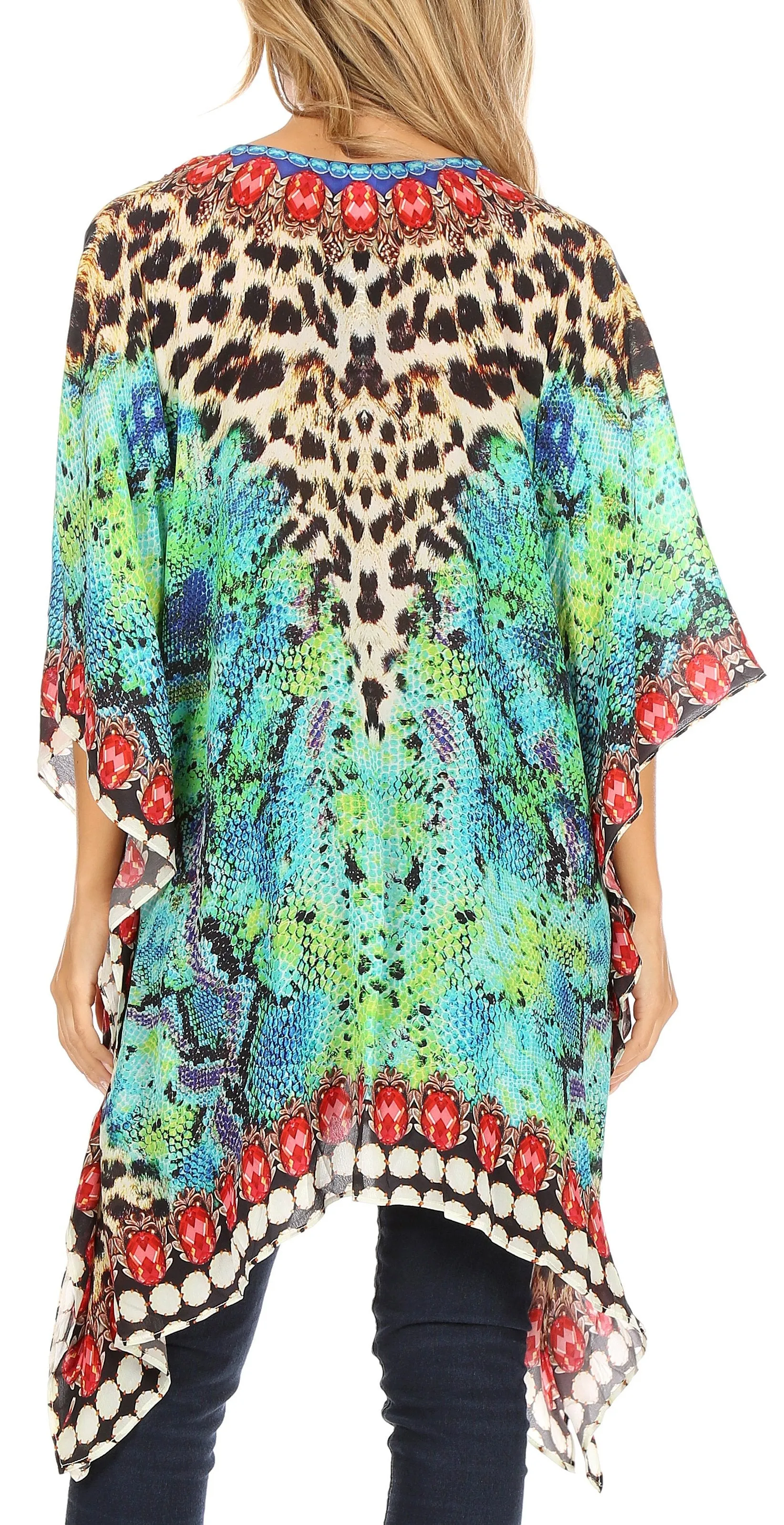 Stylish Rhinestone Lace-Up V-Neck Women's Caftan Poncho Cover-Up by Sakkas Aymee