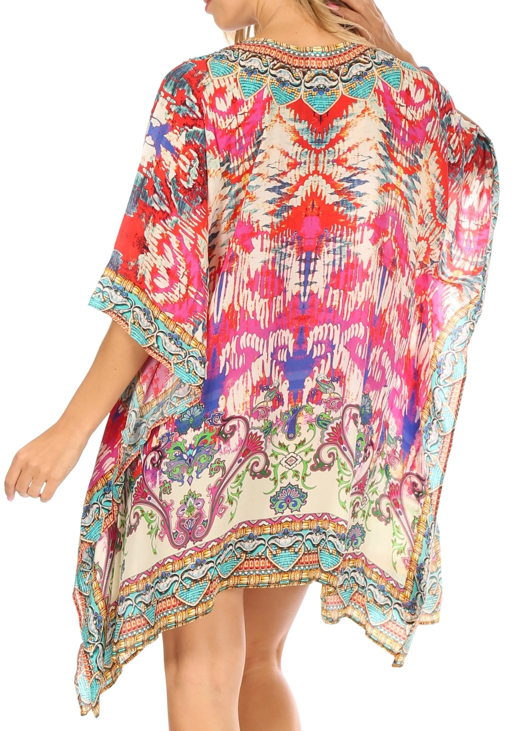 Stylish Rhinestone Lace-Up V-Neck Women's Caftan Poncho Cover-Up by Sakkas Aymee