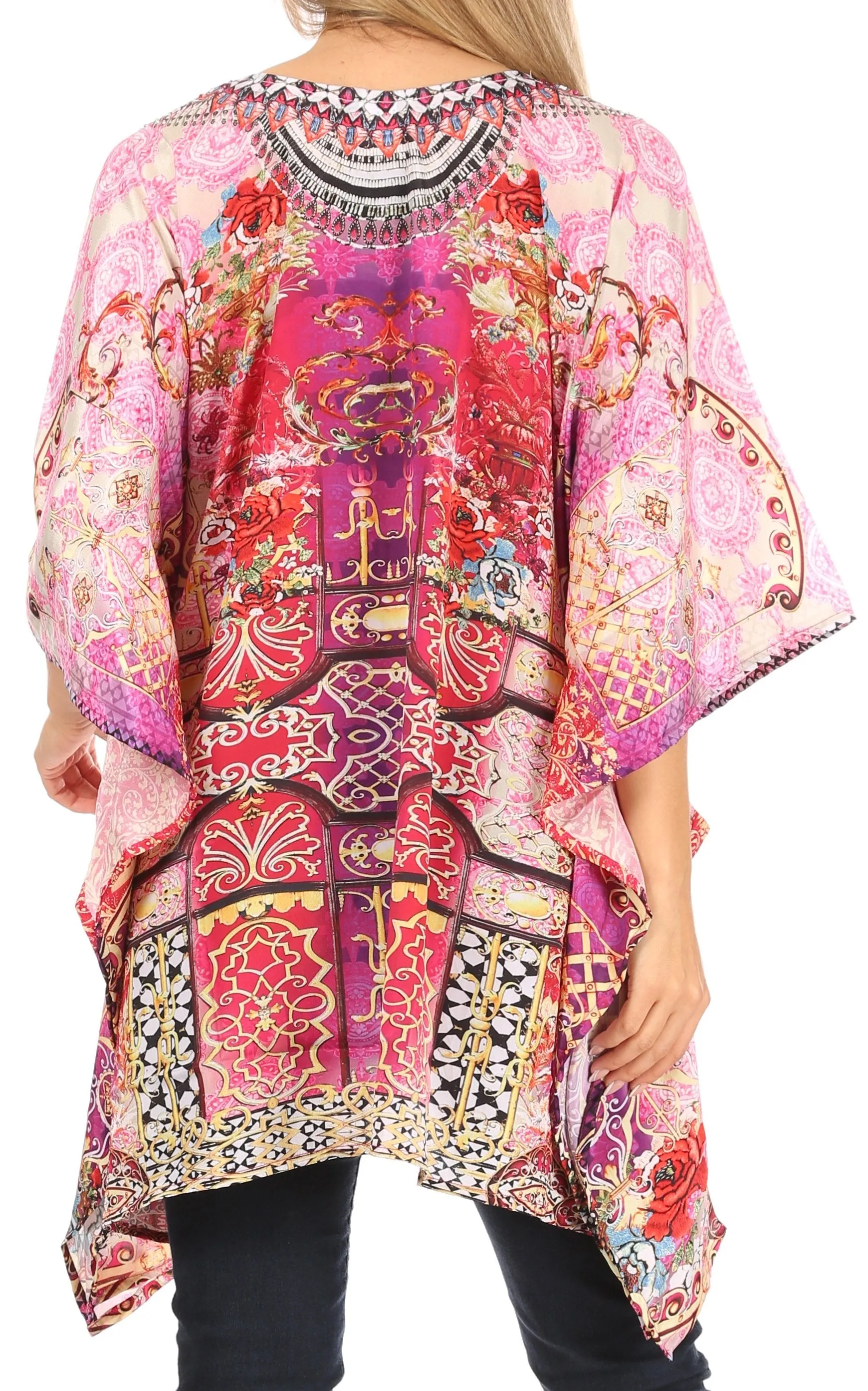 Stylish Rhinestone Lace-Up V-Neck Women's Caftan Poncho Cover-Up by Sakkas Aymee