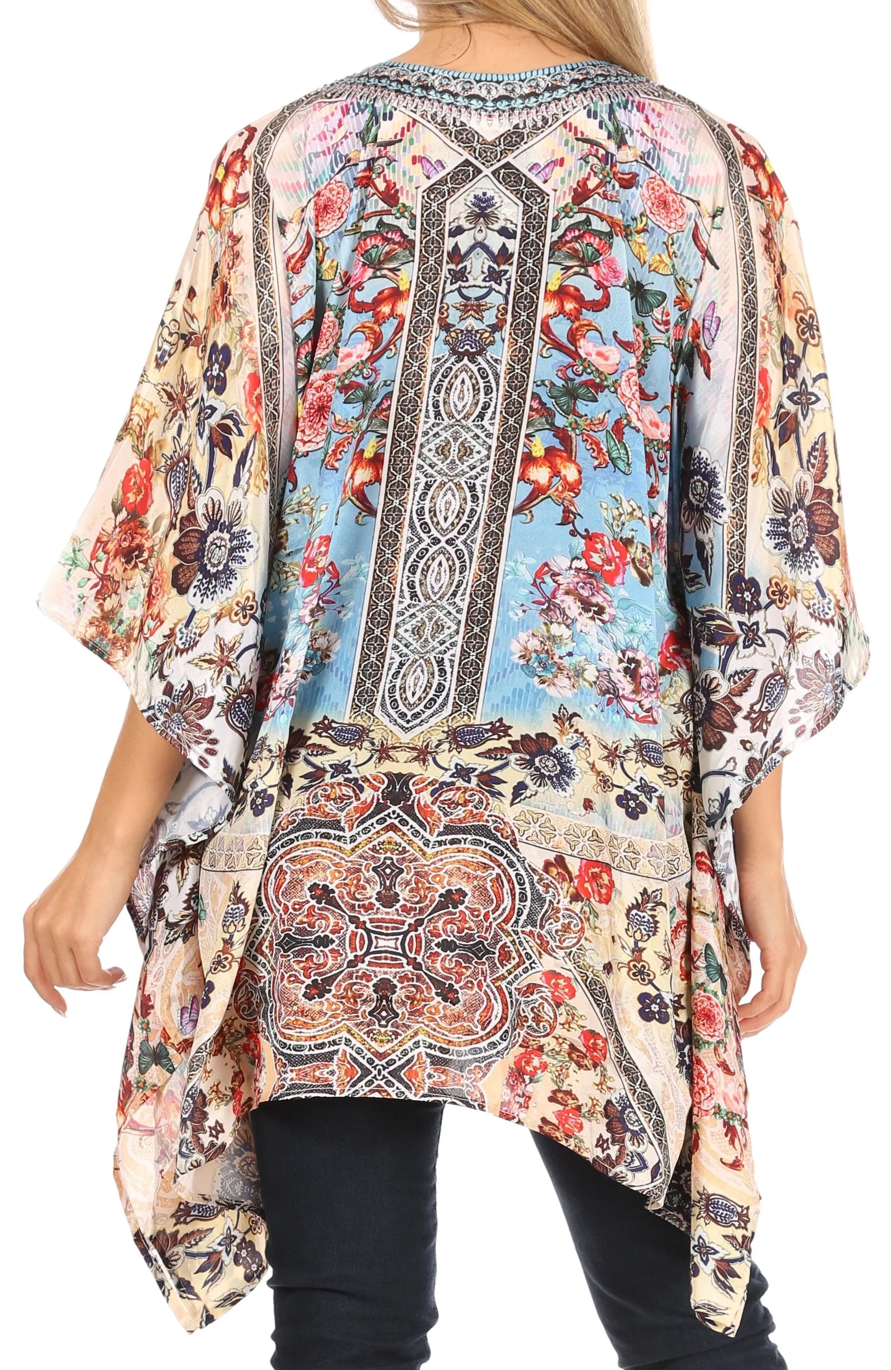 Stylish Rhinestone Lace-Up V-Neck Women's Caftan Poncho Cover-Up by Sakkas Aymee