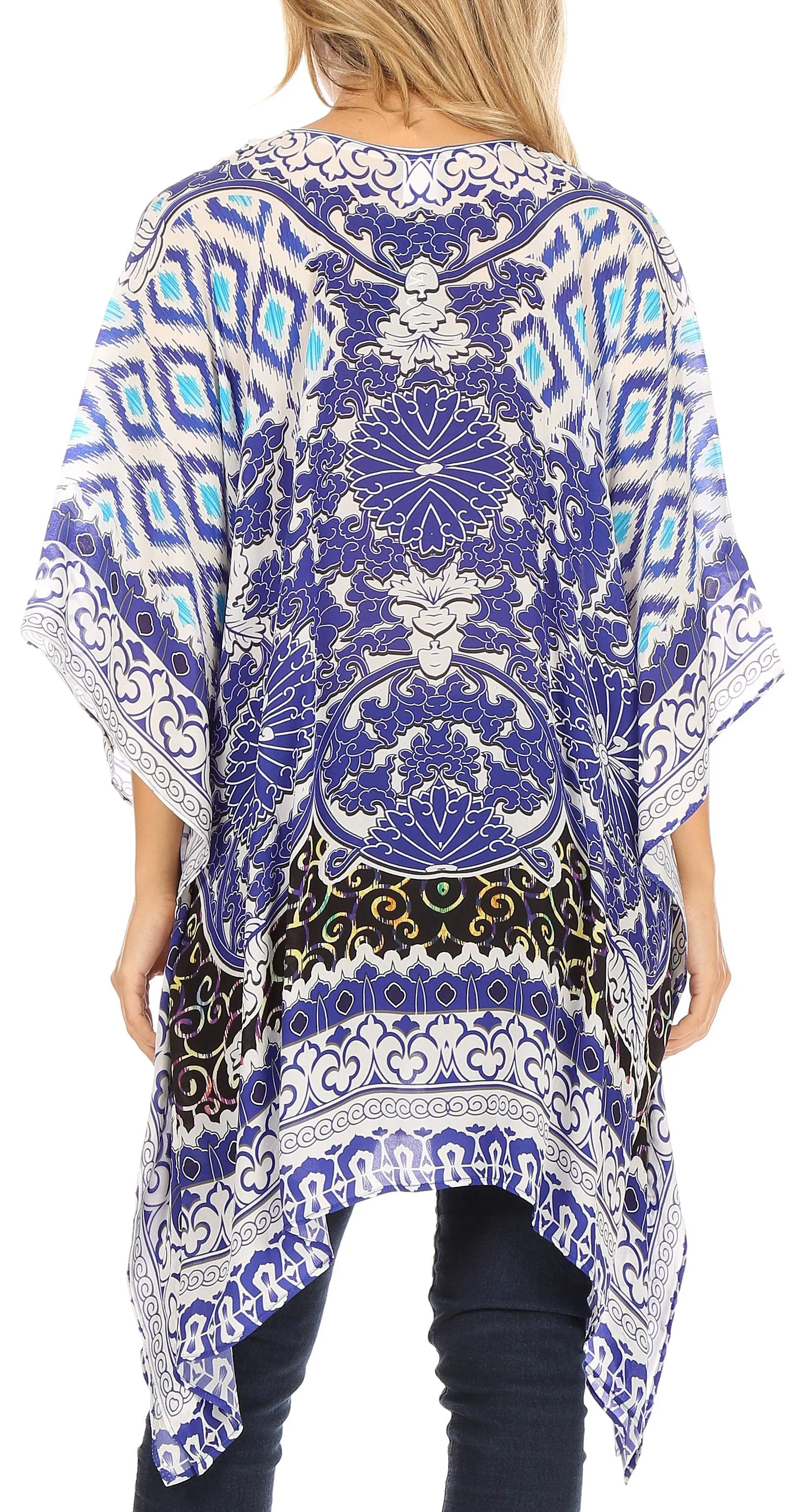 Stylish Rhinestone Lace-Up V-Neck Women's Caftan Poncho Cover-Up by Sakkas Aymee