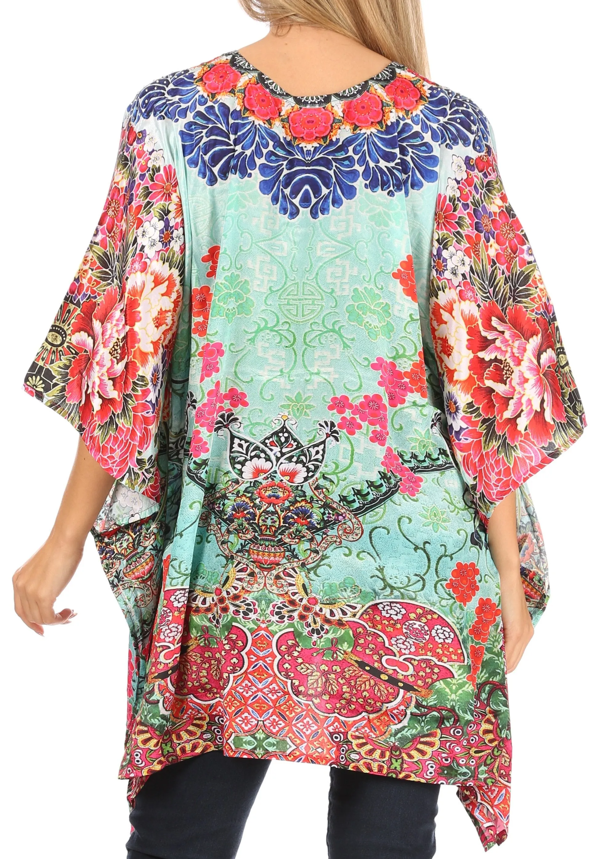 Stylish Rhinestone Lace-Up V-Neck Women's Caftan Poncho Cover-Up by Sakkas Aymee