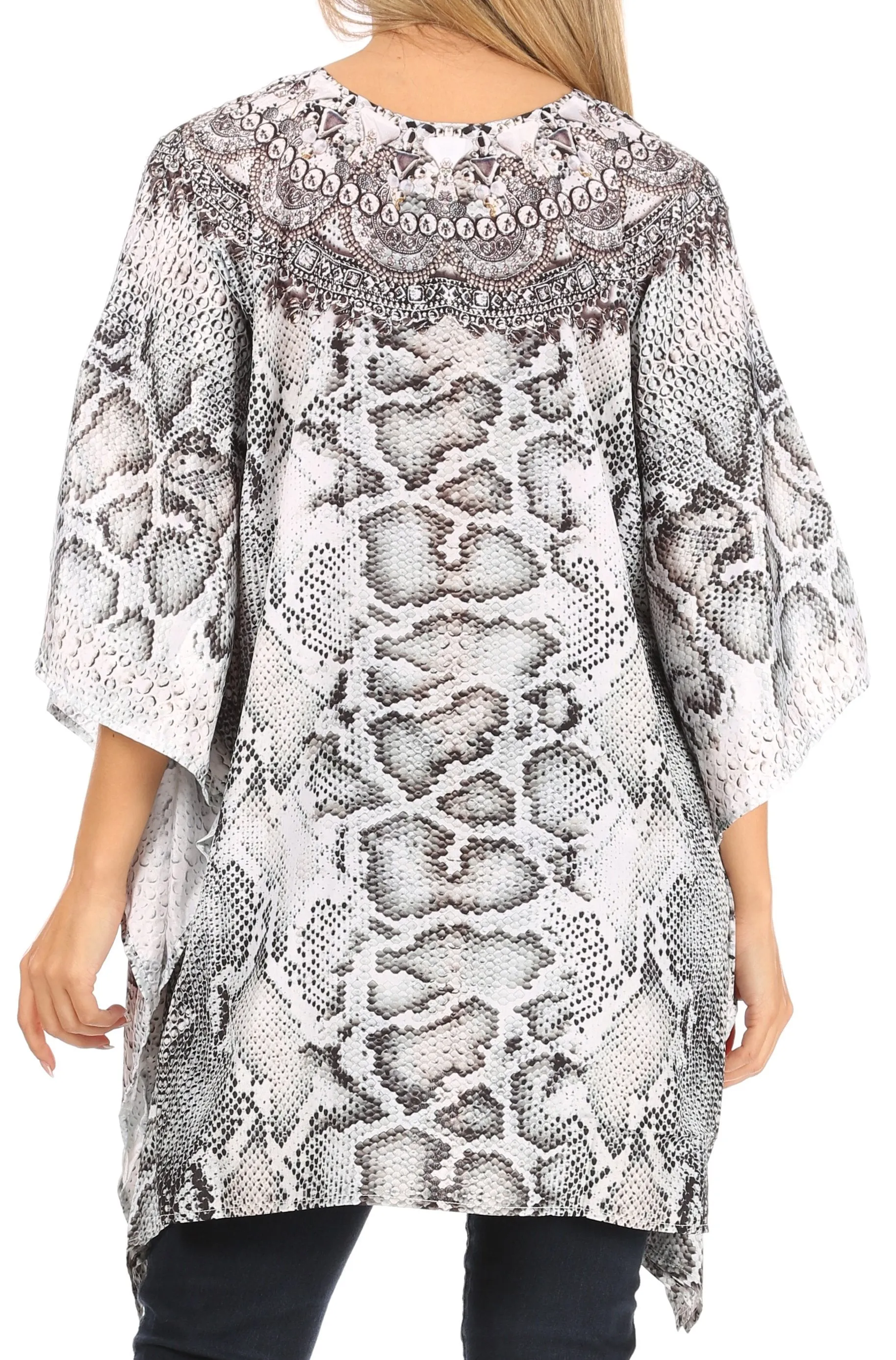 Stylish Rhinestone Lace-Up V-Neck Women's Caftan Poncho Cover-Up by Sakkas Aymee