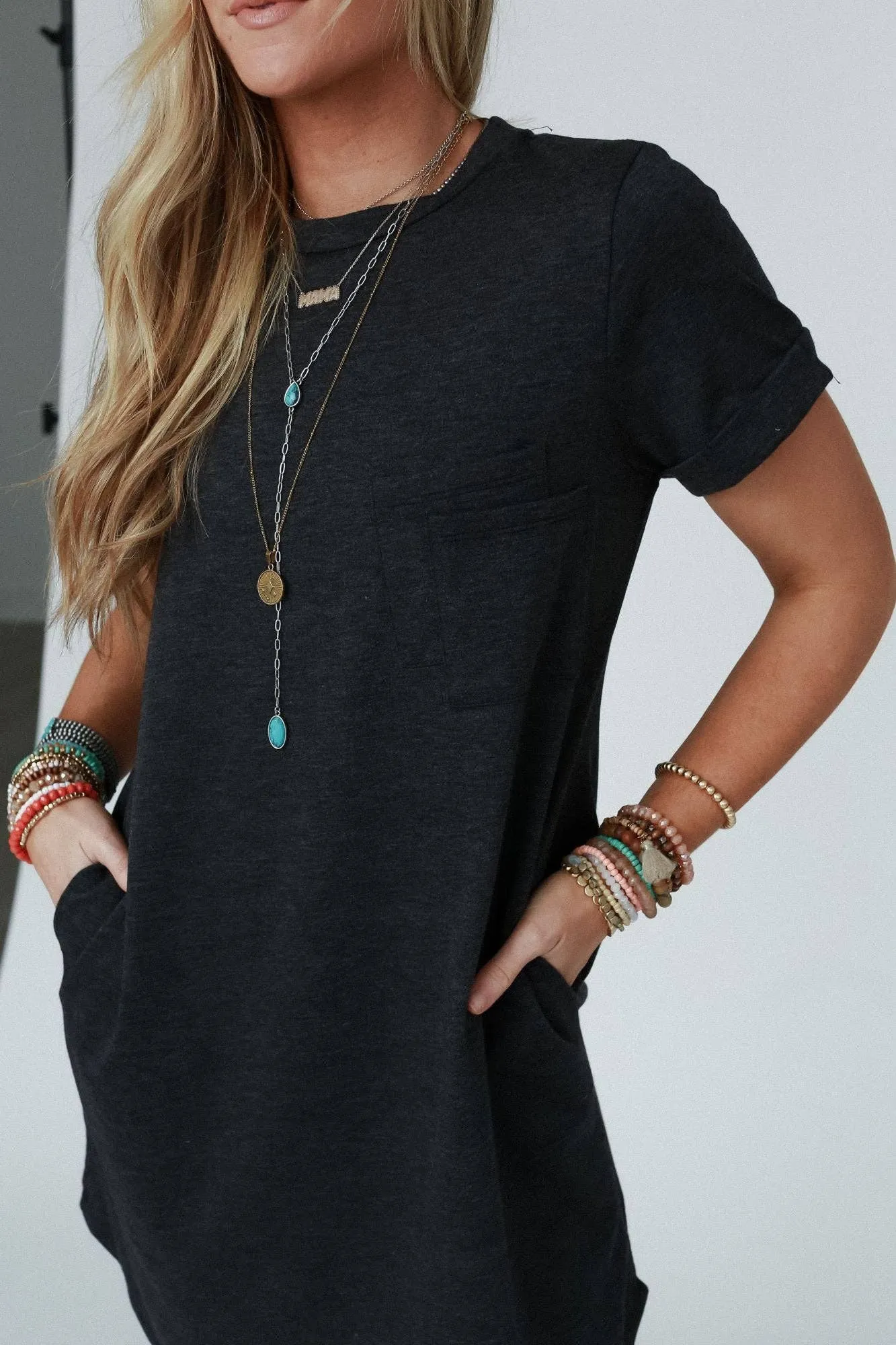 Three Bird Nest On The Daily Pocket Tee Dress - Charcoal 2Tone