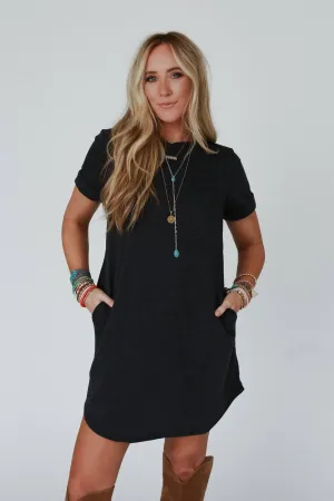 Three Bird Nest On The Daily Pocket Tee Dress - Charcoal 2Tone