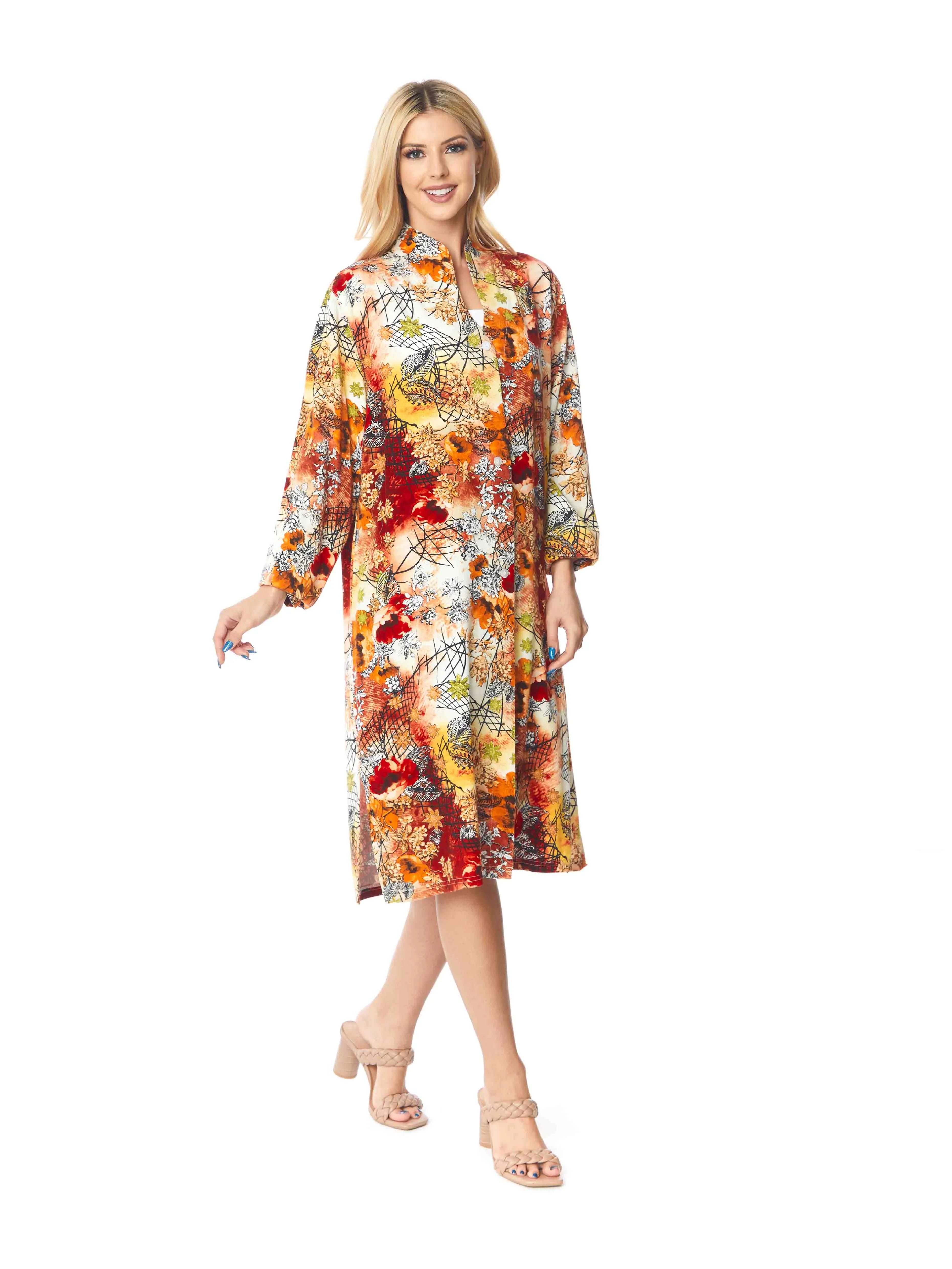 Tianello TENCEL™  print "Autumn Twigs" Long "SELENA"  Duster Jacket