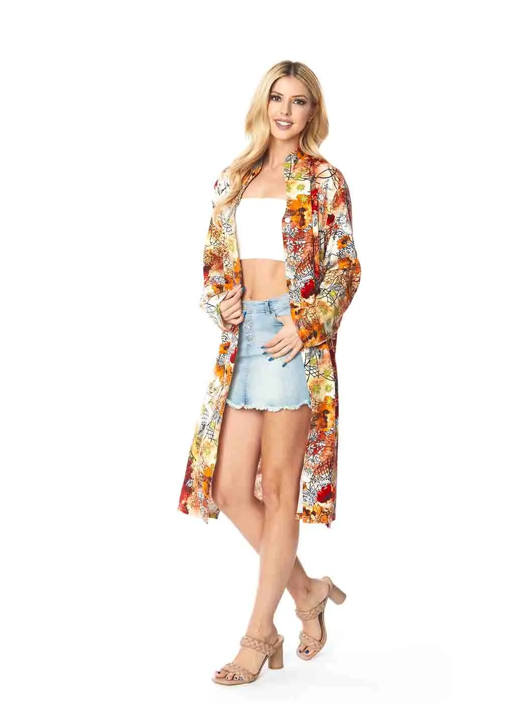 Tianello TENCEL™  print "Autumn Twigs" Long "SELENA"  Duster Jacket