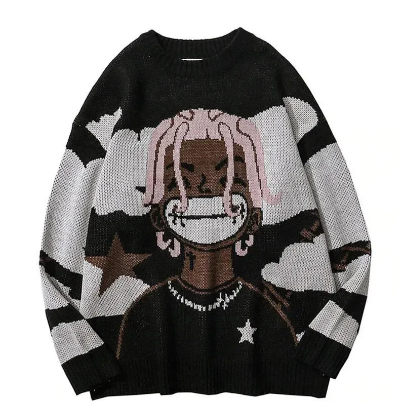 Trendy Punk Cartoon Style Sweater