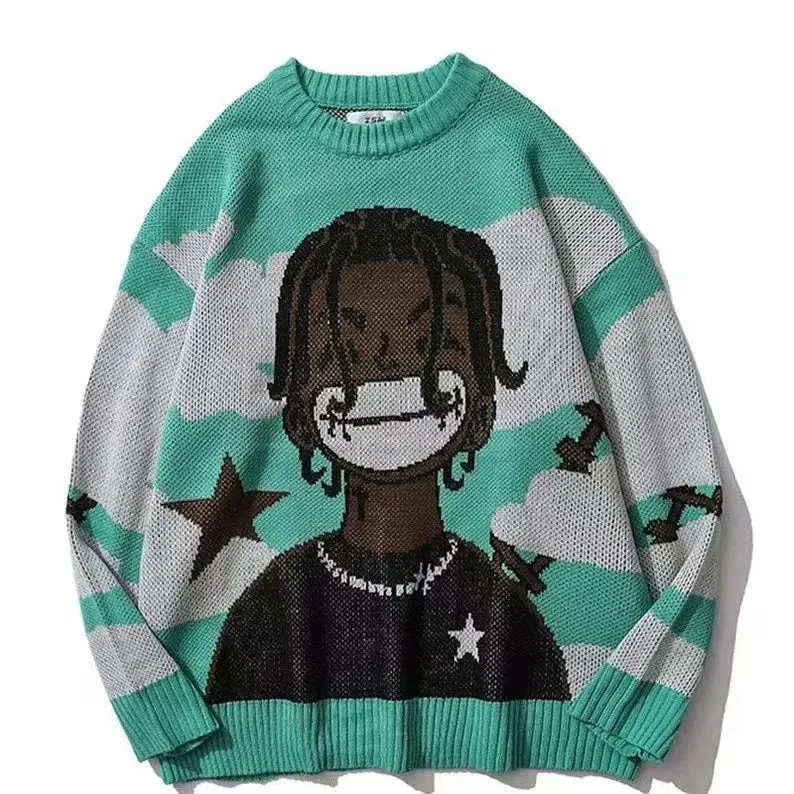 Trendy Punk Cartoon Style Sweater