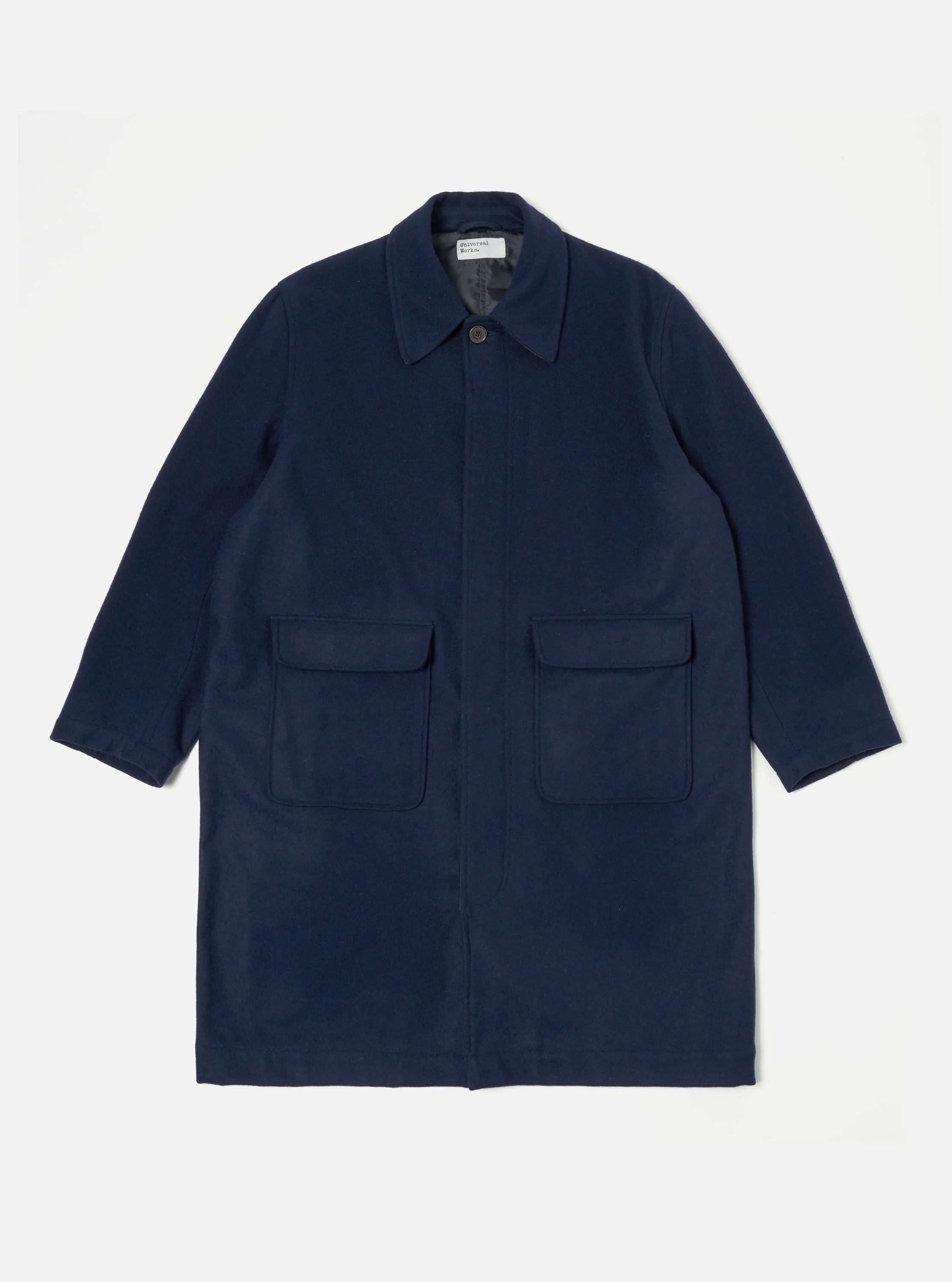 Universal Works Account Coat in Navy Melton