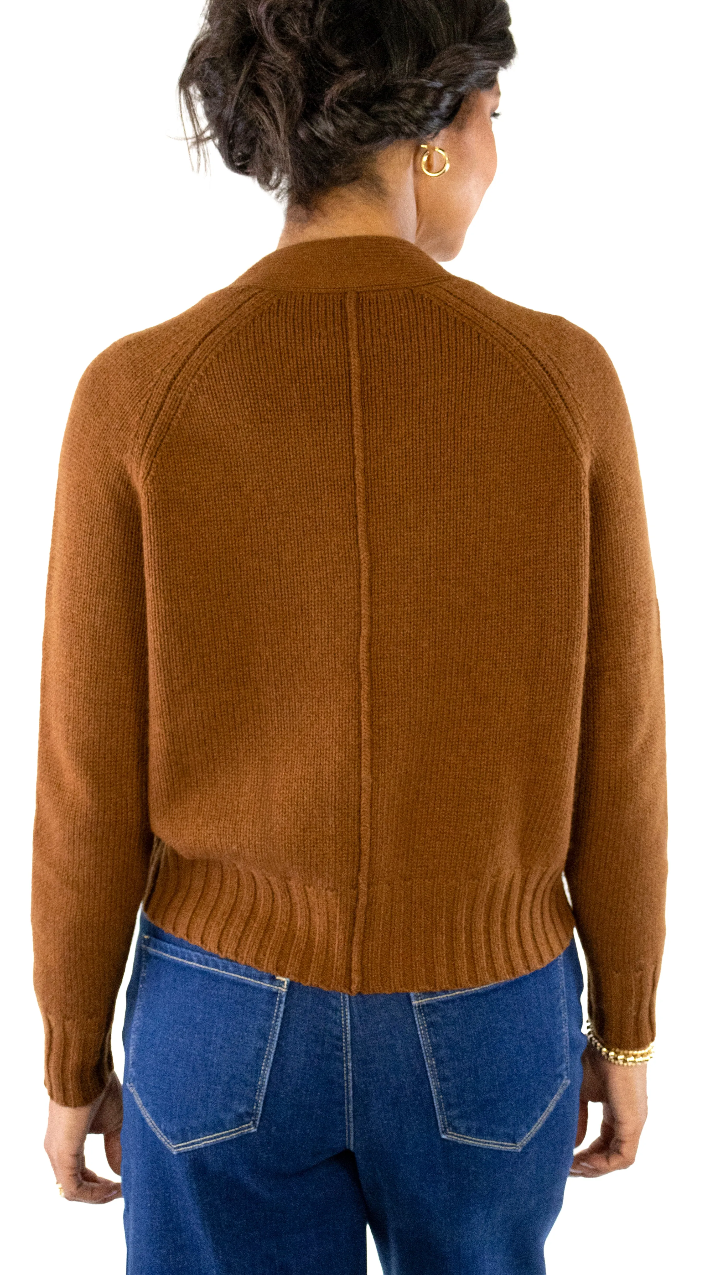 V-Neck Chunky Cardigan - Cognac