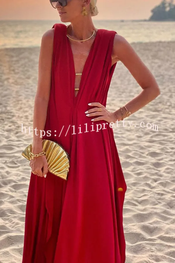 Waiting for Sunset Gold Detail Cape Effect Drapped Vacation Maxi Dress