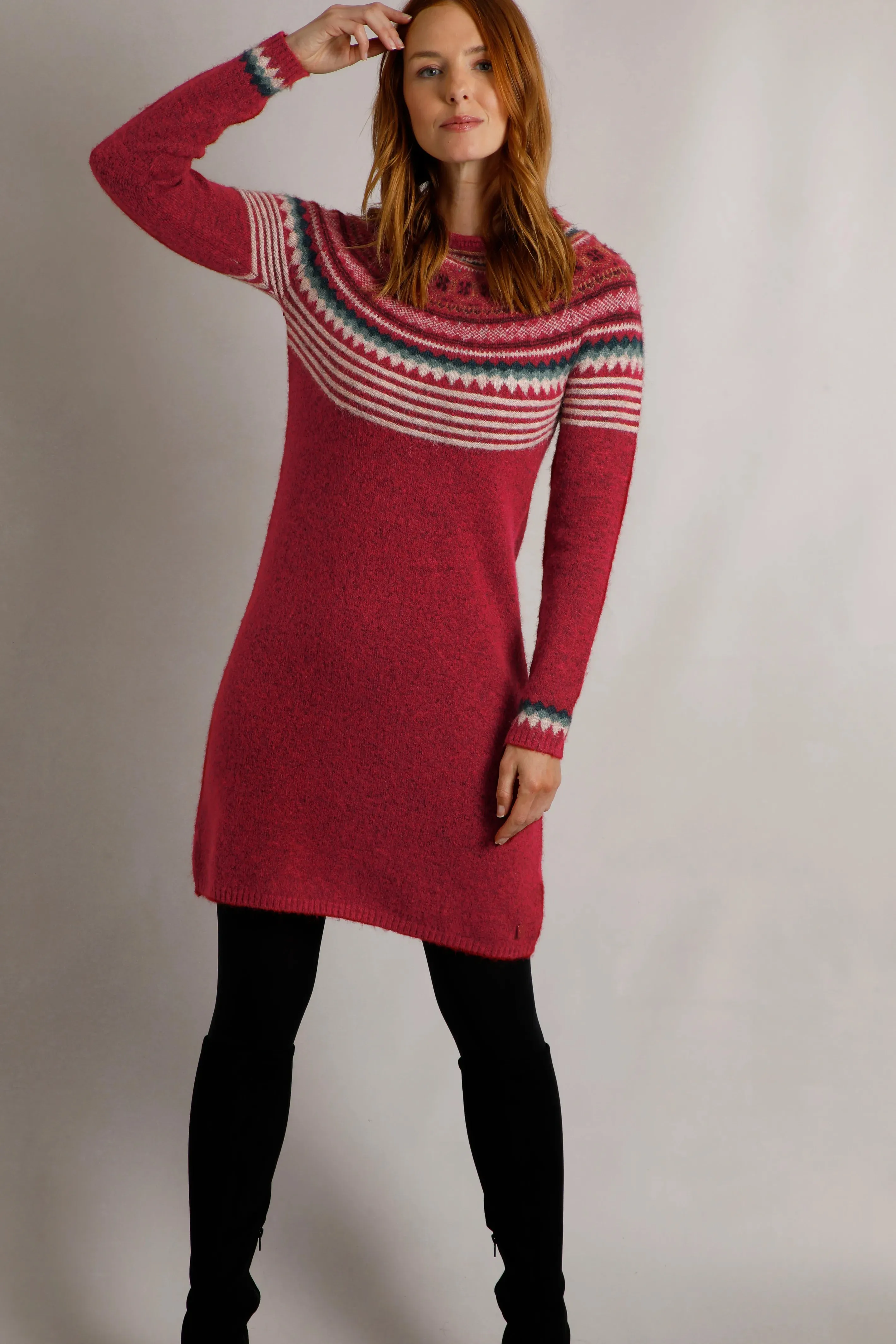 Weird Fish 10 Rhubarb Blakely Eco Fair Isle Knitted Dress