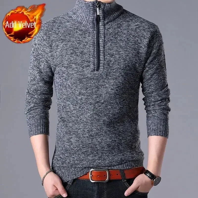 Wiaofellas  -  Knit Sweater Male Zipper Plaid Men's Clothing Cardigan Hoodies Zip-up Thick Winter Red Tops Jumpers Casual Stylish Hot Cheap A