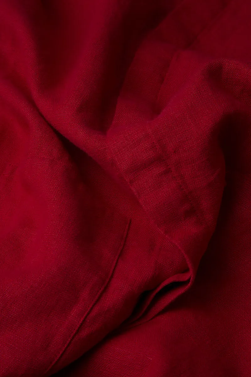 Wide Loose Deep Red Linen Shirt