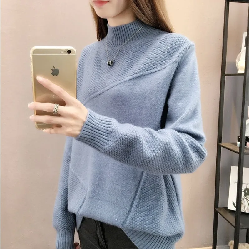 Women Solid Thick Turtleneck Winter Pullover Sweater Long Sleeve Knitted Korean  Loose Jumper Top Warm Sweater Coat