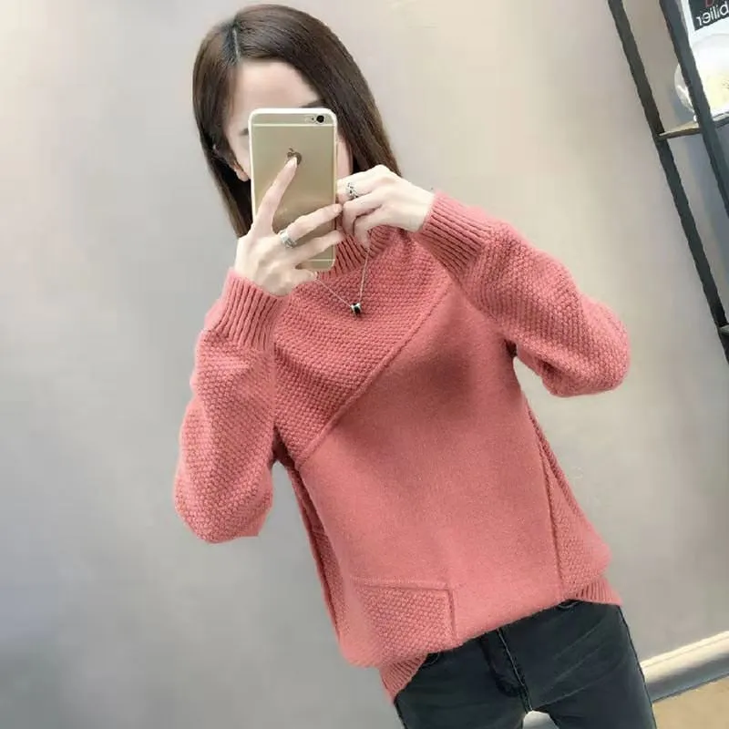 Women Solid Thick Turtleneck Winter Pullover Sweater Long Sleeve Knitted Korean  Loose Jumper Top Warm Sweater Coat