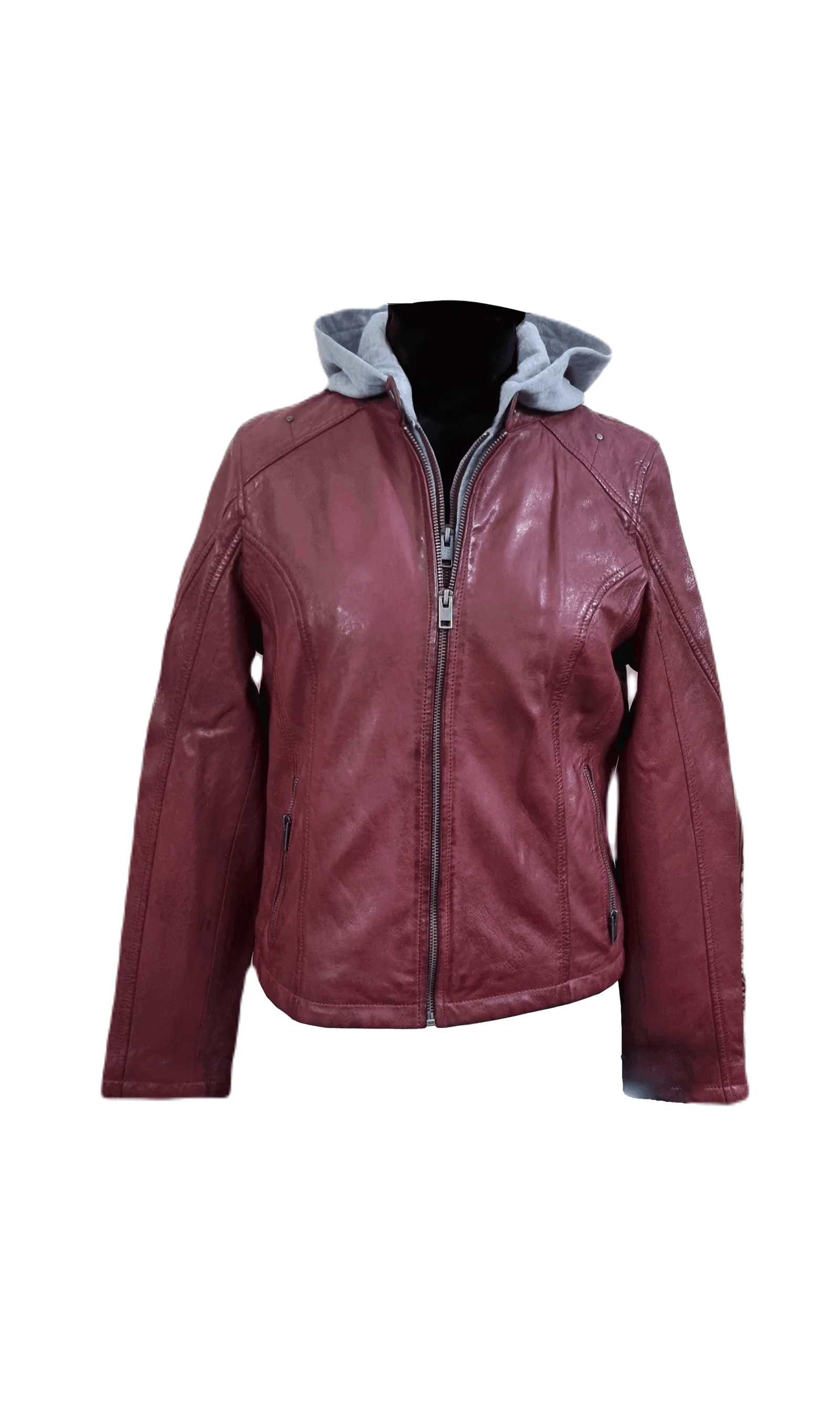 Womens Hooded Red Jacket Biker Style Handmade Real Sheep Leather Jacket - ELF52