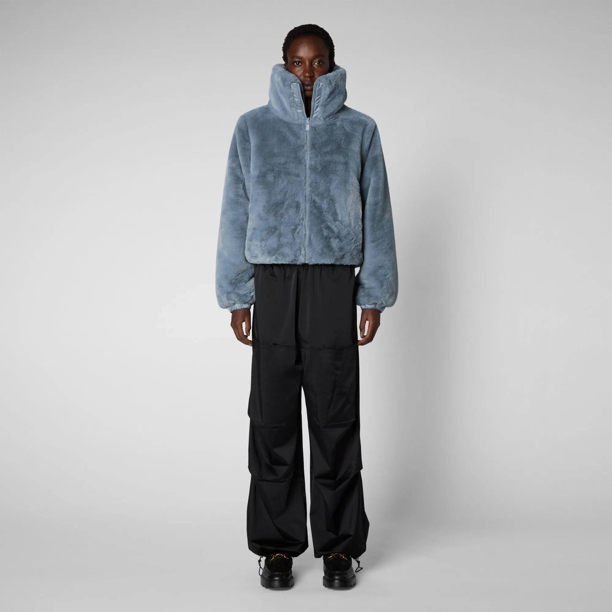 Women's Jeon Reversible Faux Fur Jacket in Blue Fog