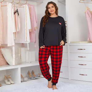 Women's Plus Size Buffalo Plaid Jogger Pajama Set Long and Short Sleeve Tops and Pants 2 Piece Matching Pjs Sleepwear Lounge Sets Soft Cute